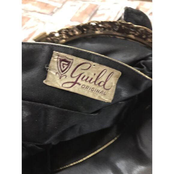 Vgt 1940s Guild Purse Original Black Filigree Metal Frame Handbag Evening Bag - Picture 10 of 11